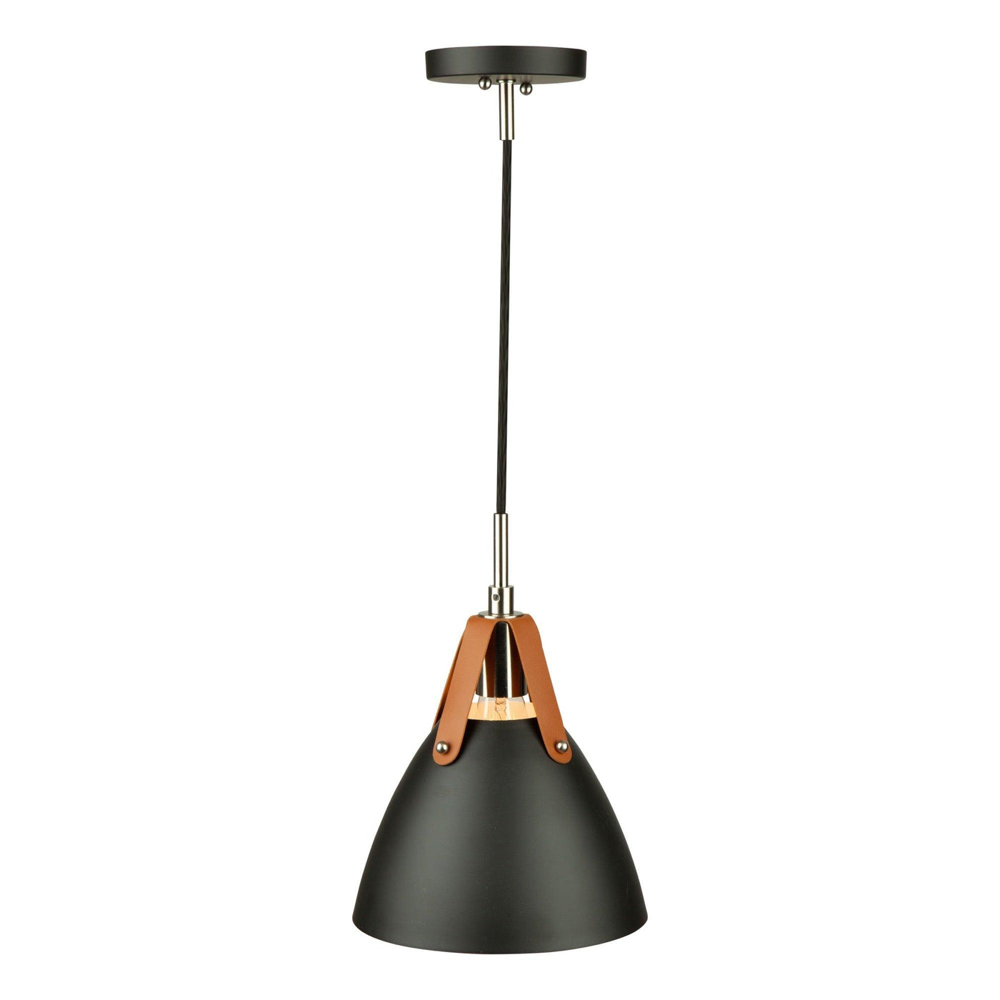 Black Conical Shade with Leather Straps Pendant - LV LIGHTING