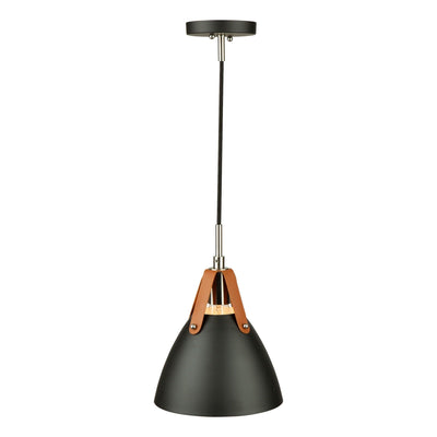 Black Conical Shade with Leather Straps Pendant - LV LIGHTING