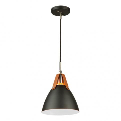 Black Conical Shade with Leather Straps Pendant - LV LIGHTING