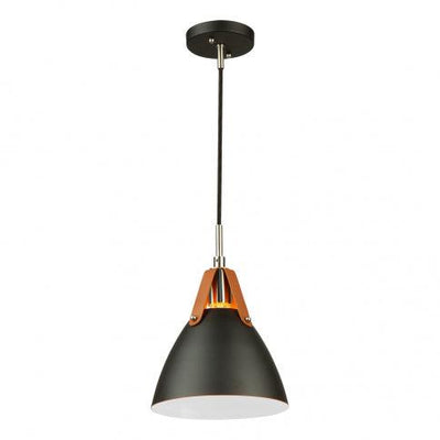 Black Conical Shade with Leather Straps Pendant - LV LIGHTING