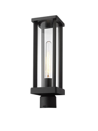 Black with Cylindrical Clear Glass Shade Caged Outdoor Post Light - LV LIGHTING
