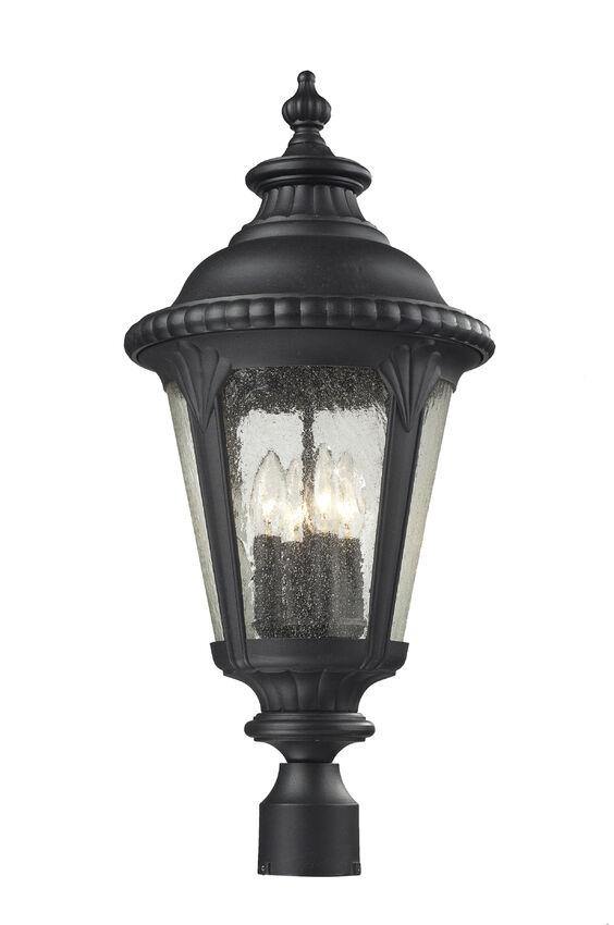 Black Aluminum with Clear Seedy Glass Shade Traditional Outdoor Post Light - LV LIGHTING