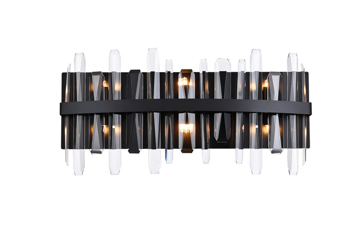 Steel Rectangular Frame with Clear Crystal Rod Vanity Light in Black by Elegant
