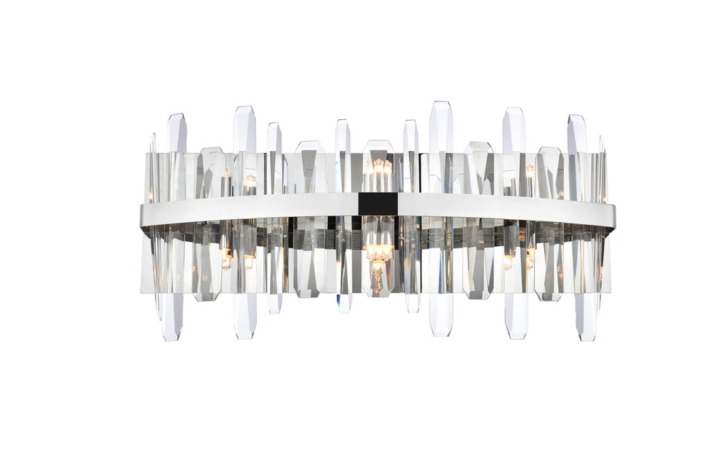 Steel Rectangular Frame with Clear Crystal Rod Vanity Light in Chrome by Elegant