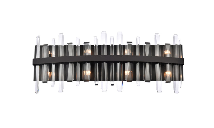 Steel Rectangular Frame with Clear Crystal Rod Vanity Light in Black by Elegant