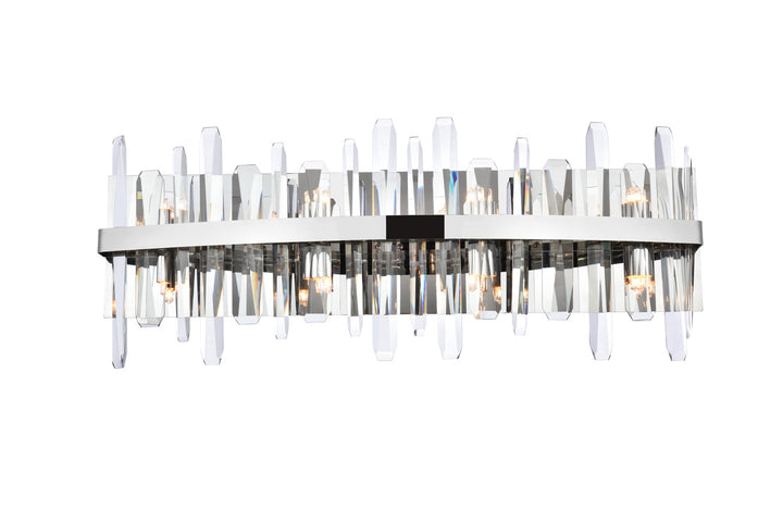 Steel Rectangular Frame with Clear Crystal Rod Vanity Light in Chrome by Elegant