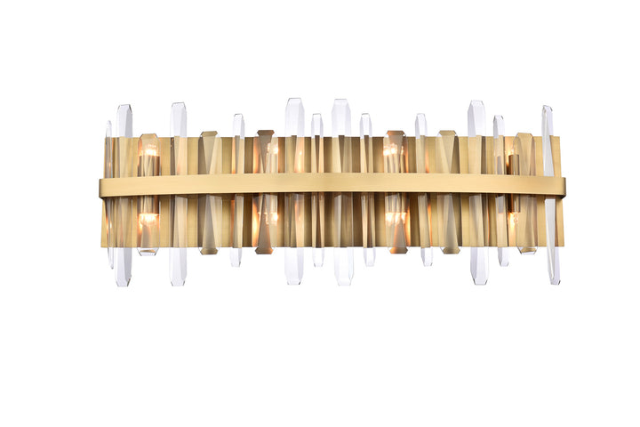 Steel Rectangular Frame with Clear Crystal Rod Vanity Light in Satin Gold by Elegant