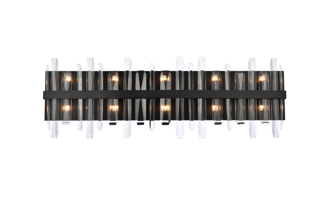 Steel Rectangular Frame with Clear Crystal Rod Vanity Light in Black by Elegant