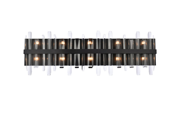 Steel Rectangular Frame with Clear Crystal Rod Vanity Light in Black by Elegant