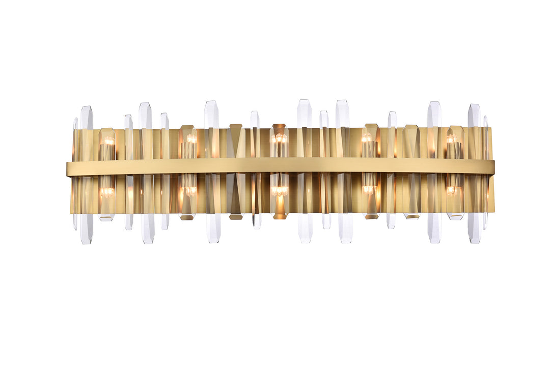 Steel Rectangular Frame with Clear Crystal Rod Vanity Light in Satin Gold by Elegant