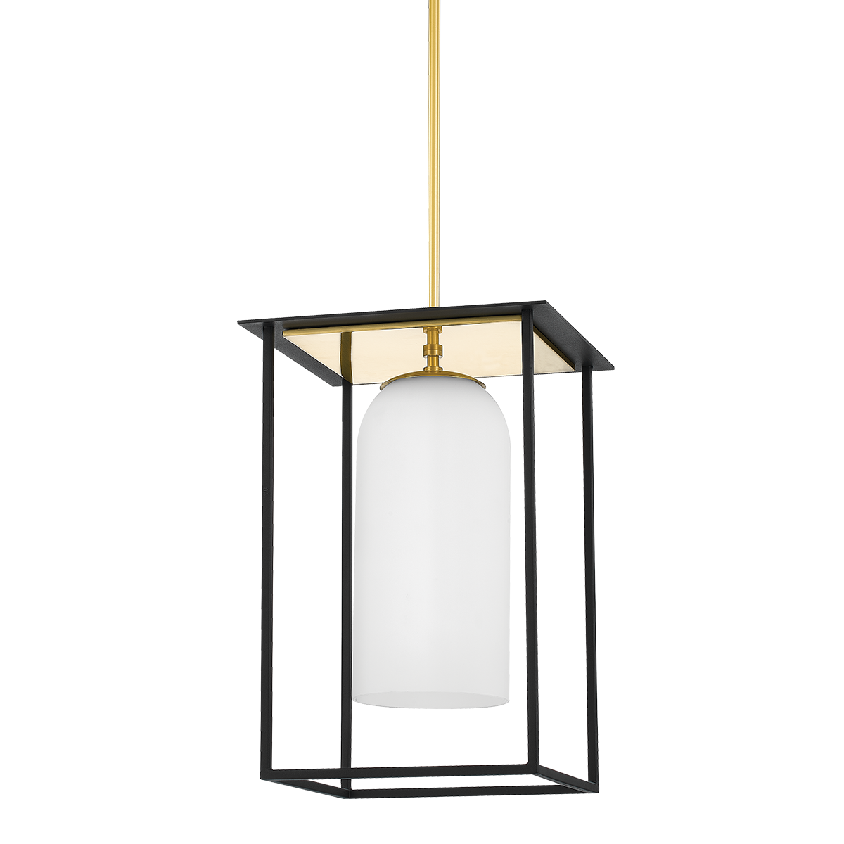 Steel Dual Tone Open Air Frame with Opal Matte Cylindrical Glass Shade Pendant