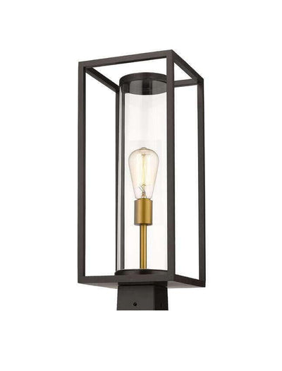 Aluminum with Cylindrical Clear Glass Square Base Outdoor Post Light - LV LIGHTING