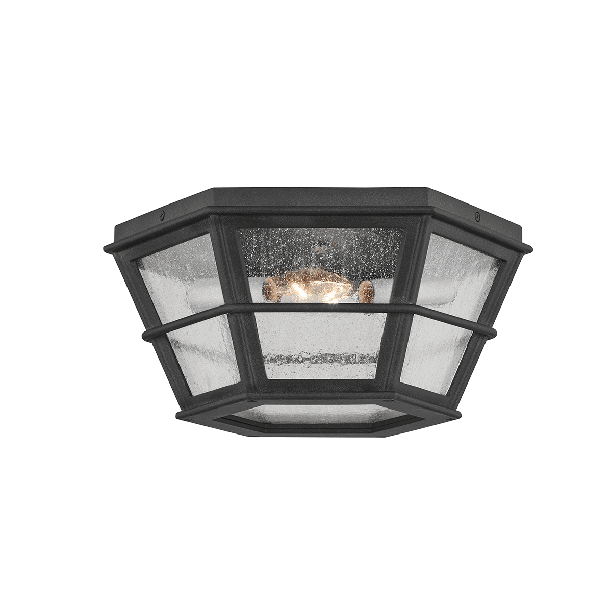 French Iron with Clear Seedy Glass Shade Outdoor Flush Mount - LV LIGHTING