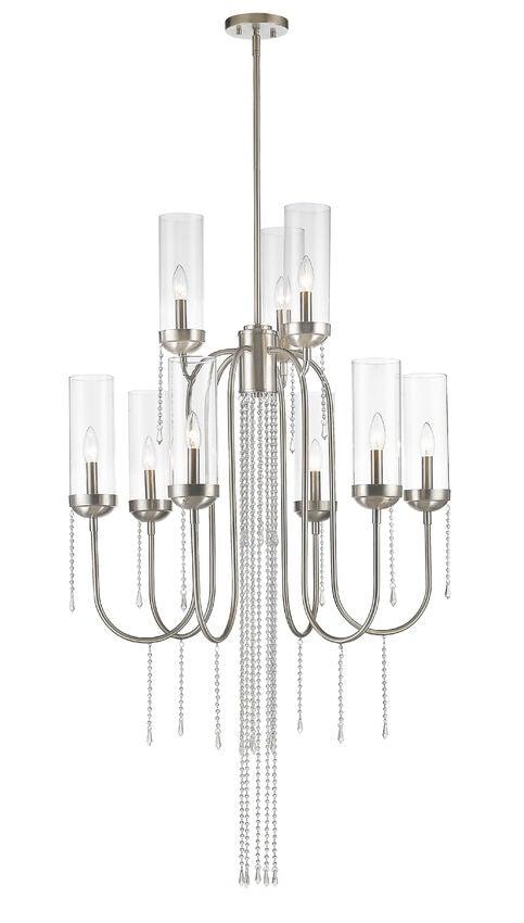 Brushed Nickel with Clear Glass Shade and Bead 2 Tier Chandelier - LV LIGHTING
