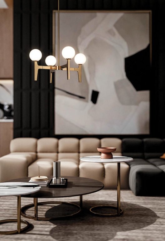 Scriben - Steel Frame with Opal Glass Globe Shade Chandelier