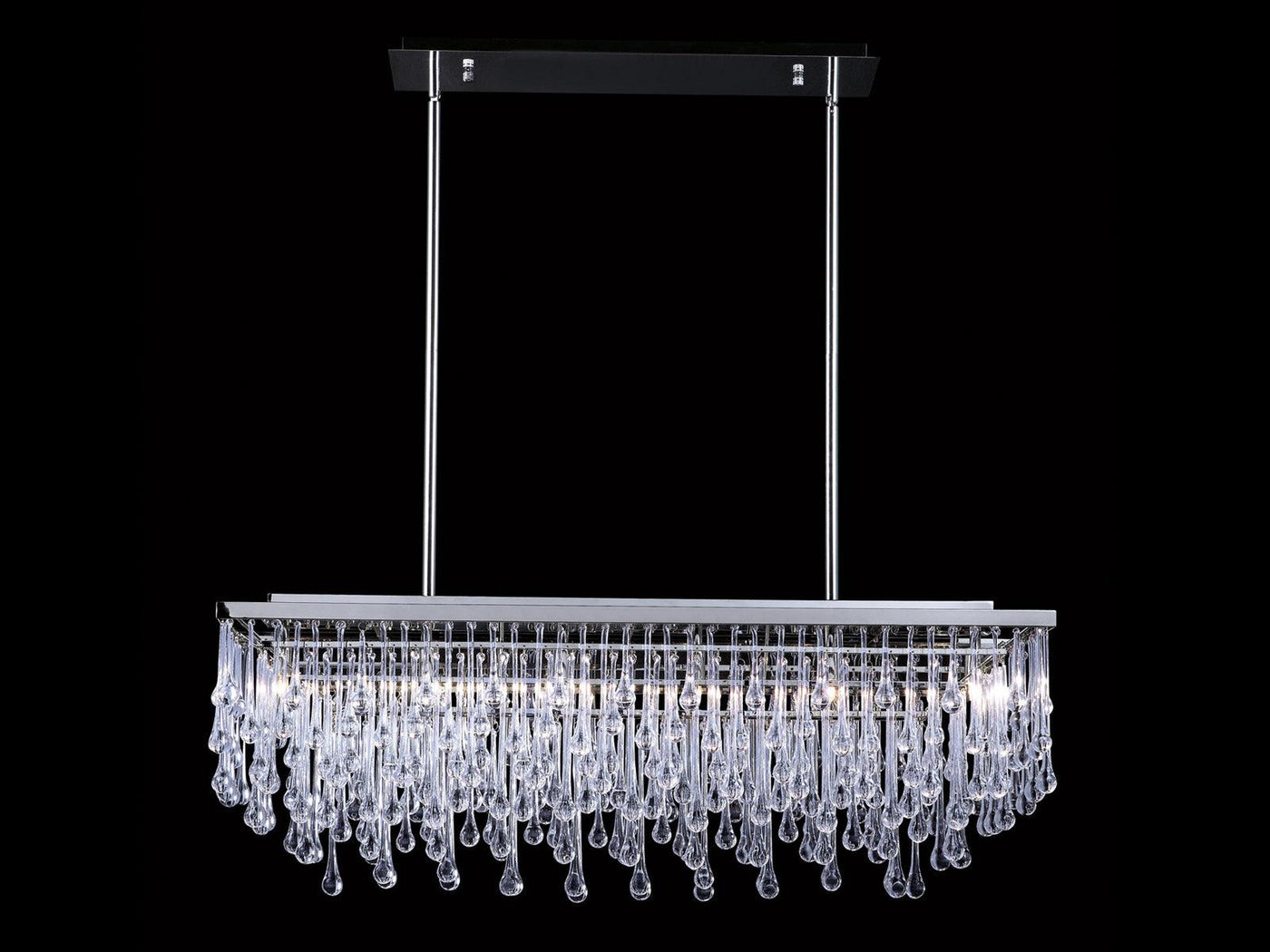 Polished Nickel Frame with Clear Tear Drop Glass Linear Chandelier - LV LIGHTING