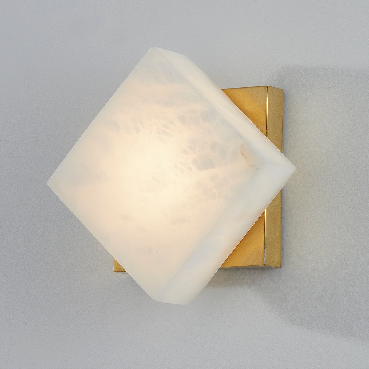 LED Aged brass Frame with Diamond Shaped Alabaster Shade Wall Sconce