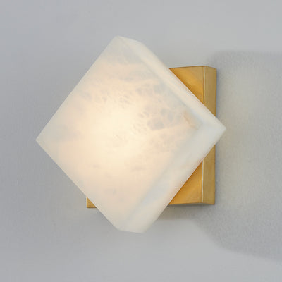 LED Aged brass Frame with Diamond Shaped Alabaster Shade Wall Sconce
