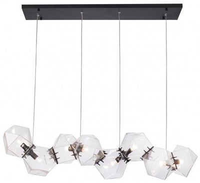 Steel with Clear Geometric Glass Blocks Linear Pendant - LV LIGHTING