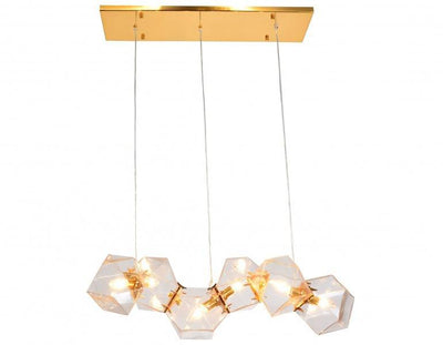 Steel with Clear Geometric Glass Blocks Linear Pendant - LV LIGHTING