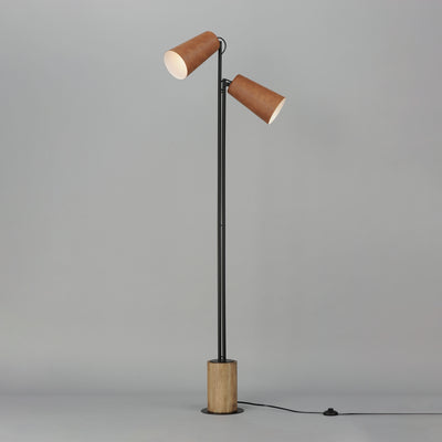 Weathered Wood and Tan Leather Shade 2 Light Floor Lamp