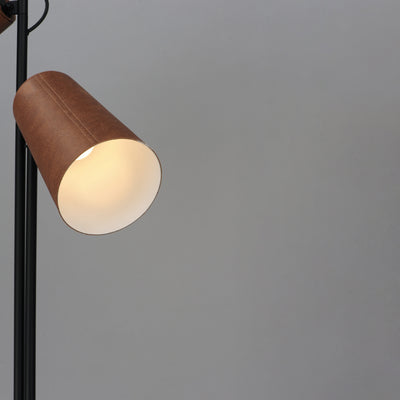 Weathered Wood and Tan Leather Shade 2 Light Floor Lamp