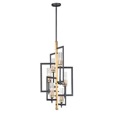 Black and Antique Brass with Cylindrical Clear Glass Shade Pendant - LV LIGHTING