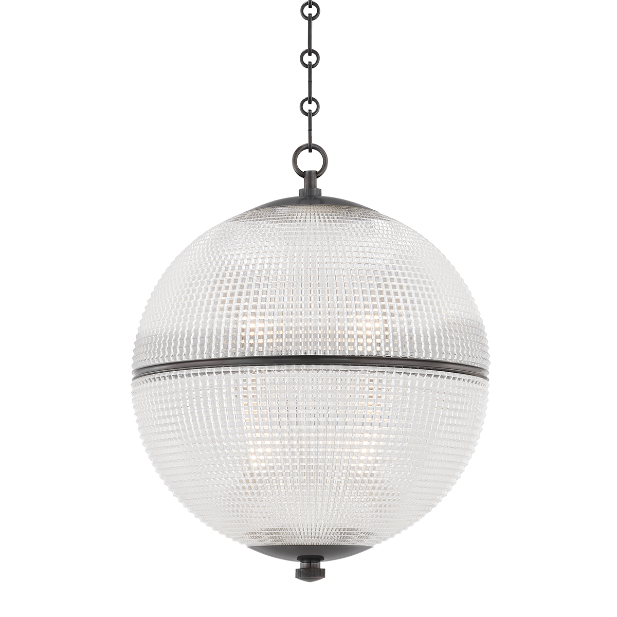 Steel Frame with Clear Halophane Sphere Glass Shade Pendant