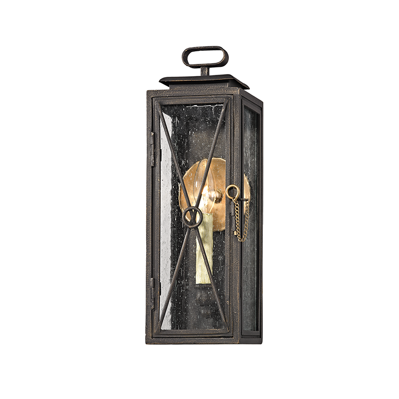 Vintage Bronze with Clear Seedy Glass Shade Rectangular Outdoor Wall Sconce