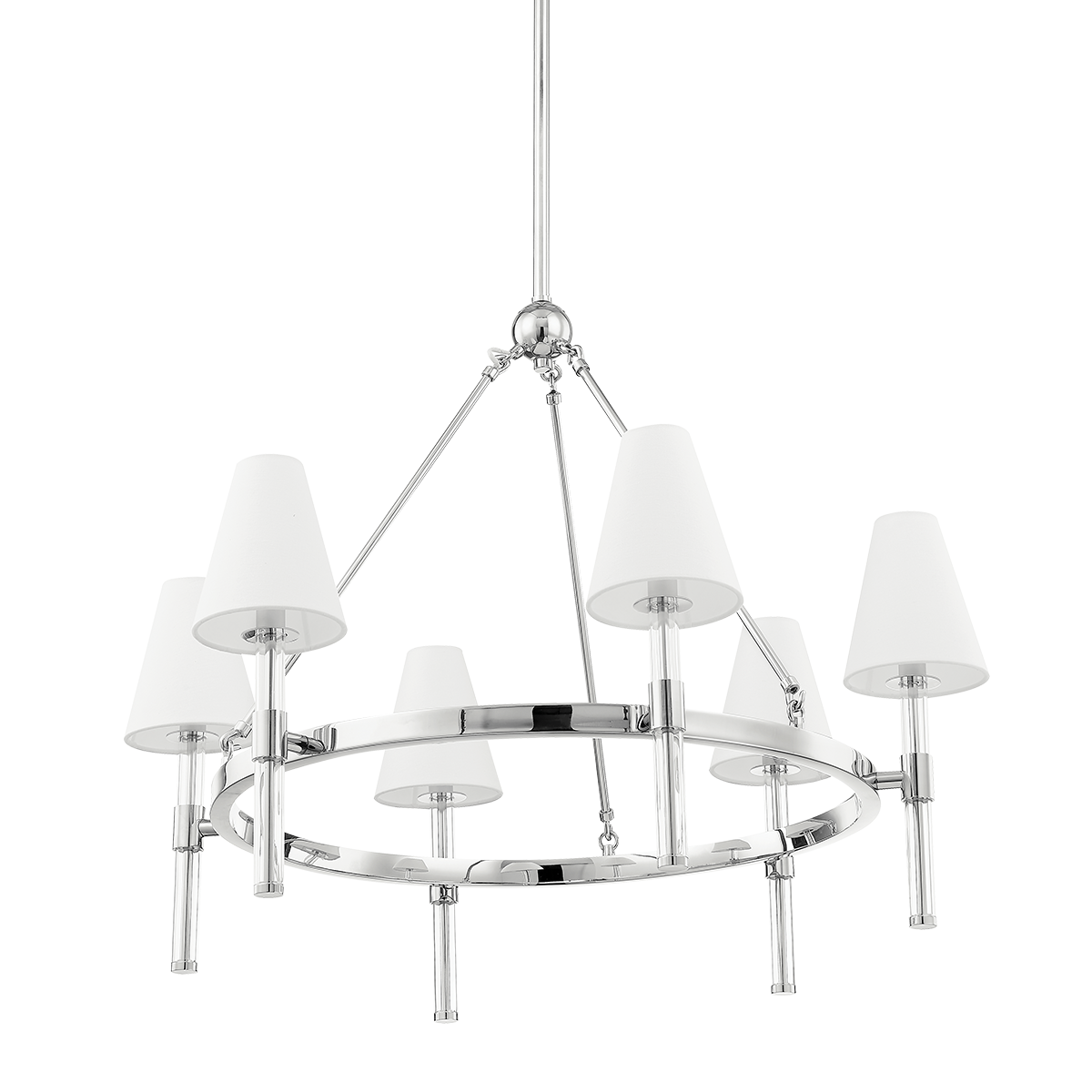 Steel with Glass Rod with White Belgian Linen Shade Chandelier