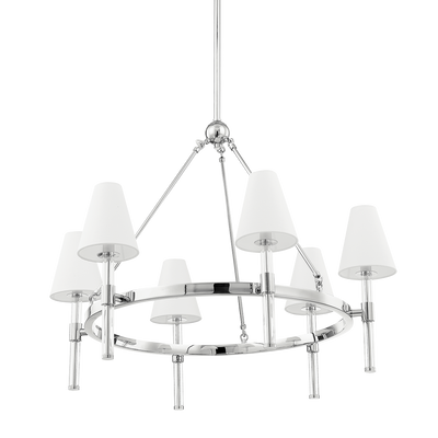 Steel with Glass Rod with White Belgian Linen Shade Chandelier