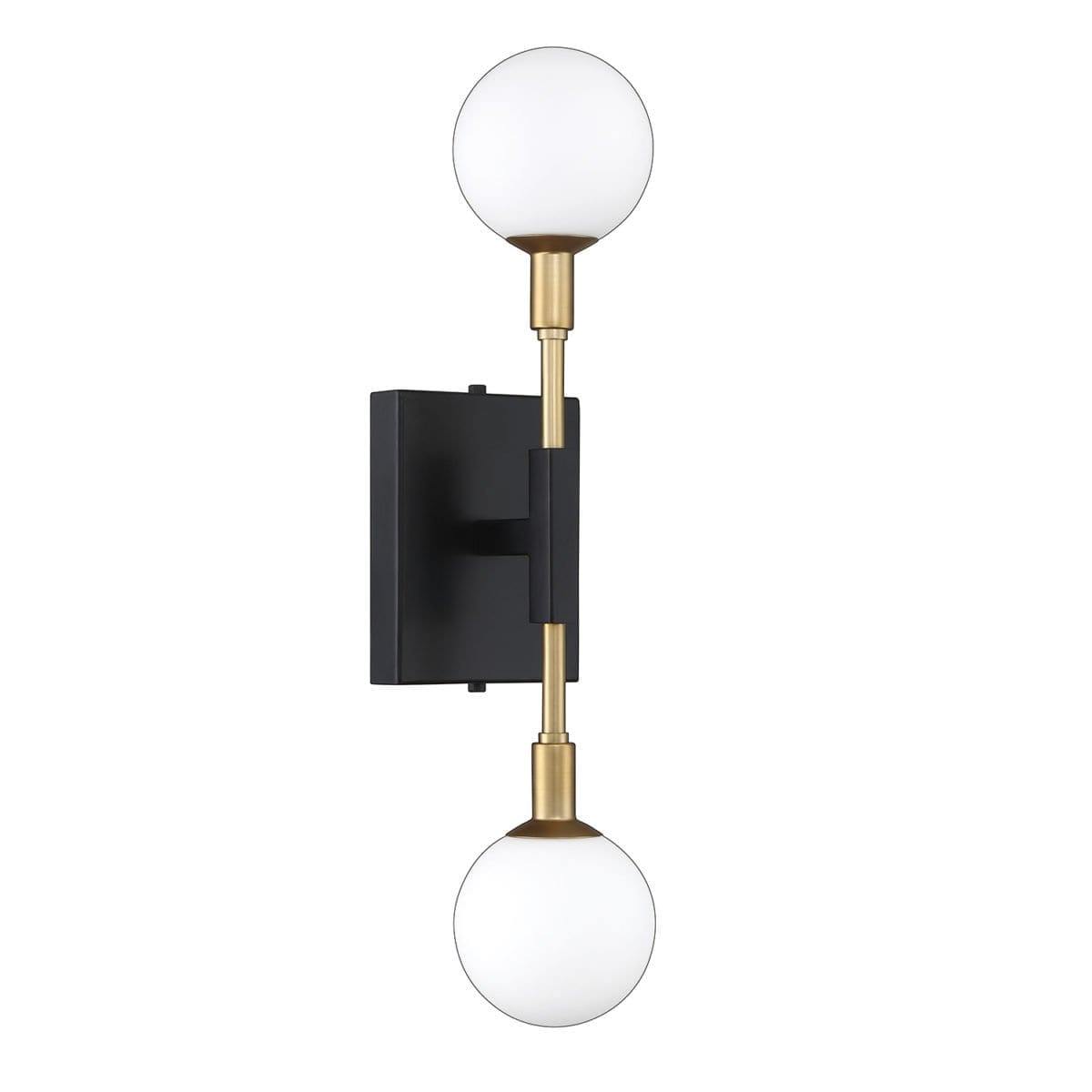 Black and Brass with Frosted Shade 2 Light Wall Sconce - LV LIGHTING