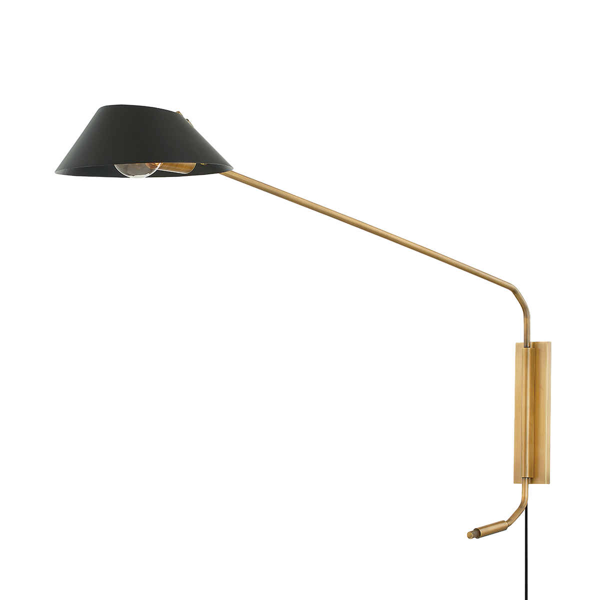 Patina Brass Arm with Metal Shade Plug In Wall Sconce