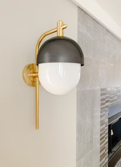 Steel with Mesh and Frosted Glass Shade Wall Sconce