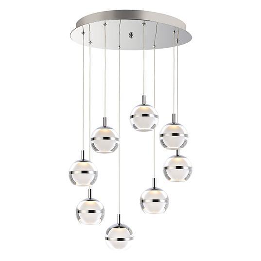 LED Chrome with Acrylic Shade 8 Lights Pendant - LV LIGHTING
