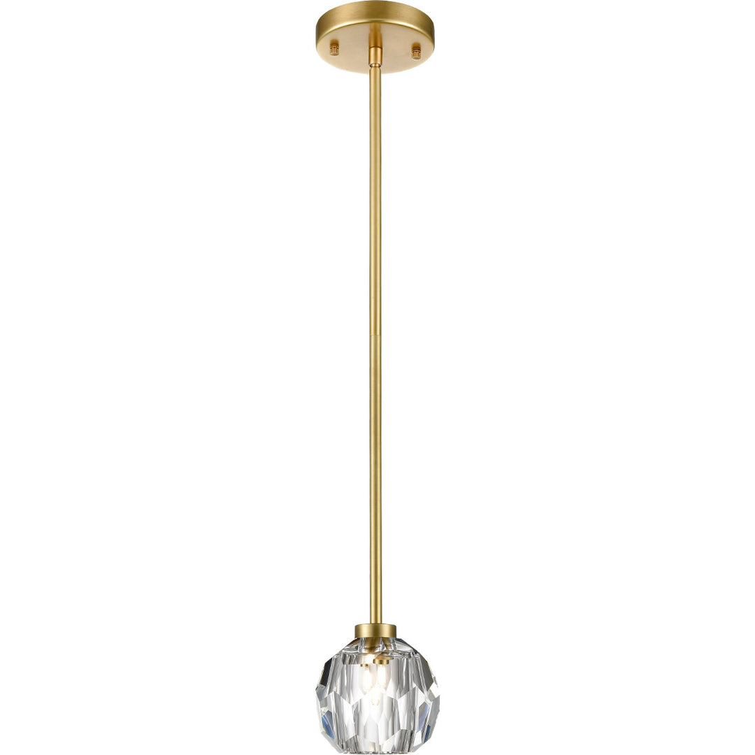 Steel Frame with Clear Crystal Shade Mini Pendant in Aged Brass by Zeev