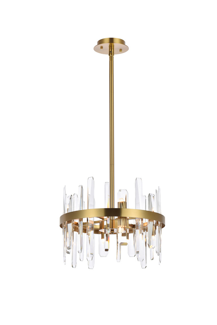 Steel Round Frame with Clear Crystal Rod Pendant / Chandelier in Satin Gold by Elegant