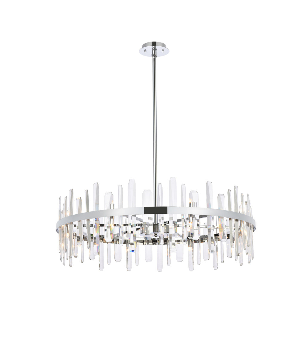 Steel Round Frame with Clear Crystal Rod Pendant / Chandelier in Chrome by Elegant