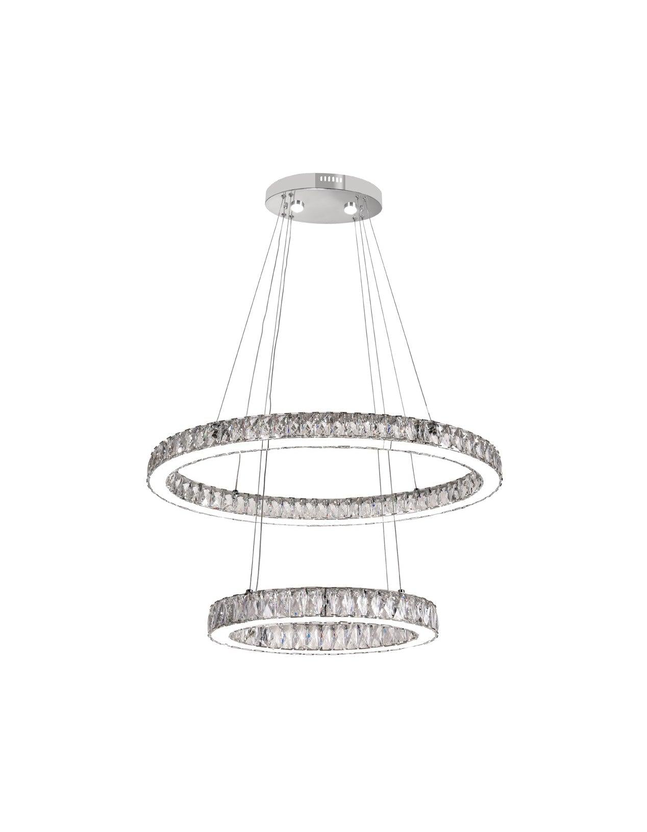 LED Chrome with Crystal Double Ring Chandelier - LV LIGHTING
